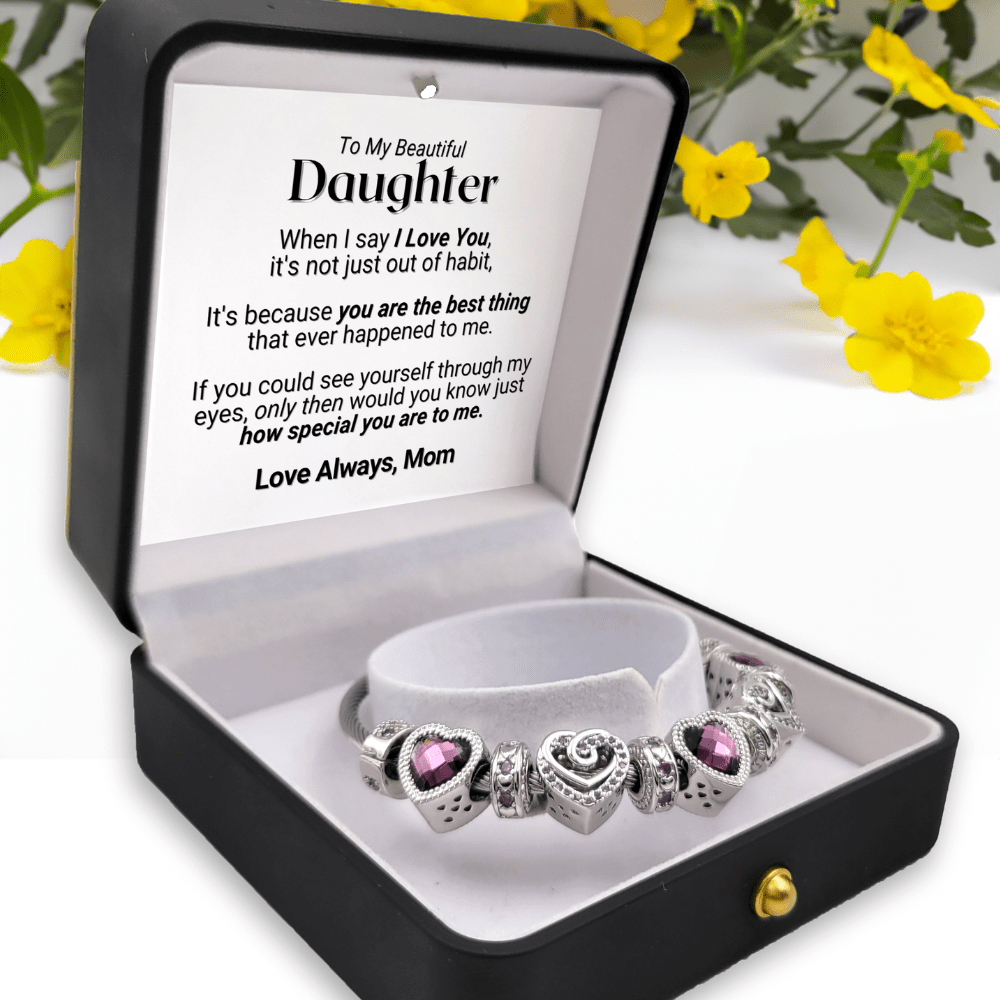 To My Cherished Daughter - Love Mom - Birthstone Bracelet - February