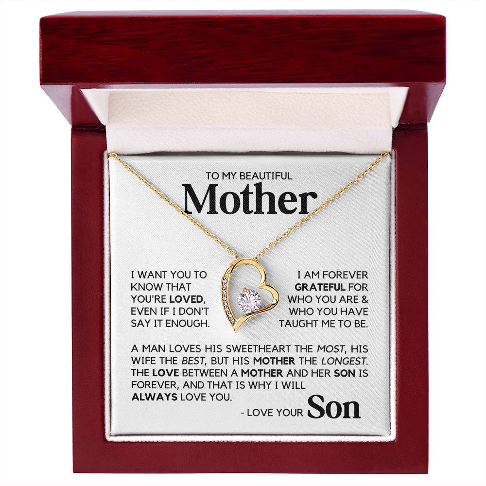 To My Mother - Forever Love - Heart Necklace - Yellow Gold Finish - Luxury Box w/LED