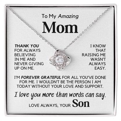 To Mom From Son - Forever Love - White Gold Finish Necklace with two-tone box