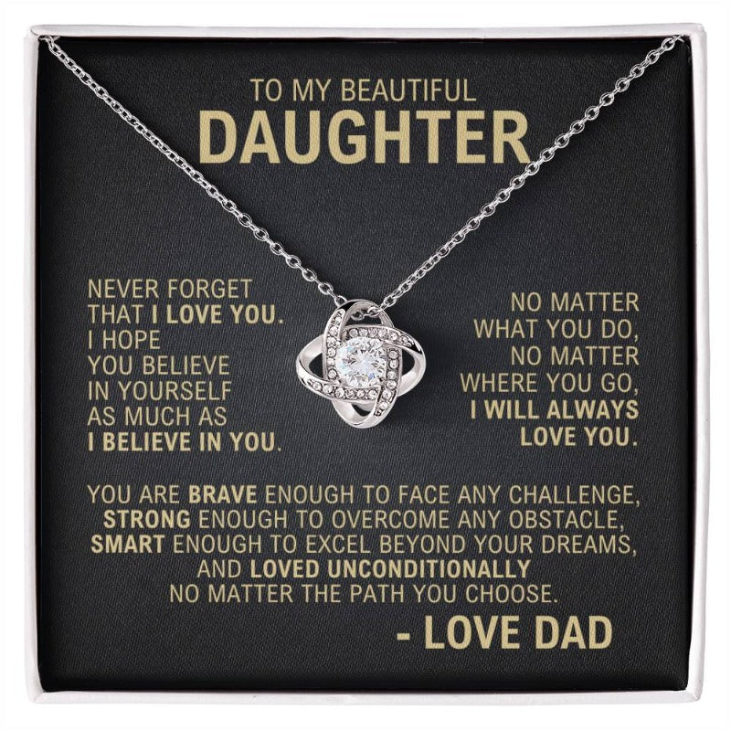 To My Daughter - I Will Always Love You - Necklace - White Gold Finish with Two-tone Box