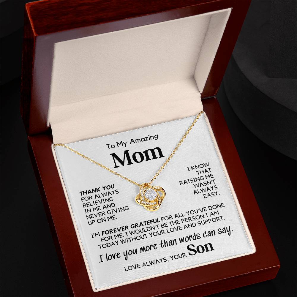 To Mom From Son - Forever Love - Yellow Gold Finish Necklace with Luxury LED box