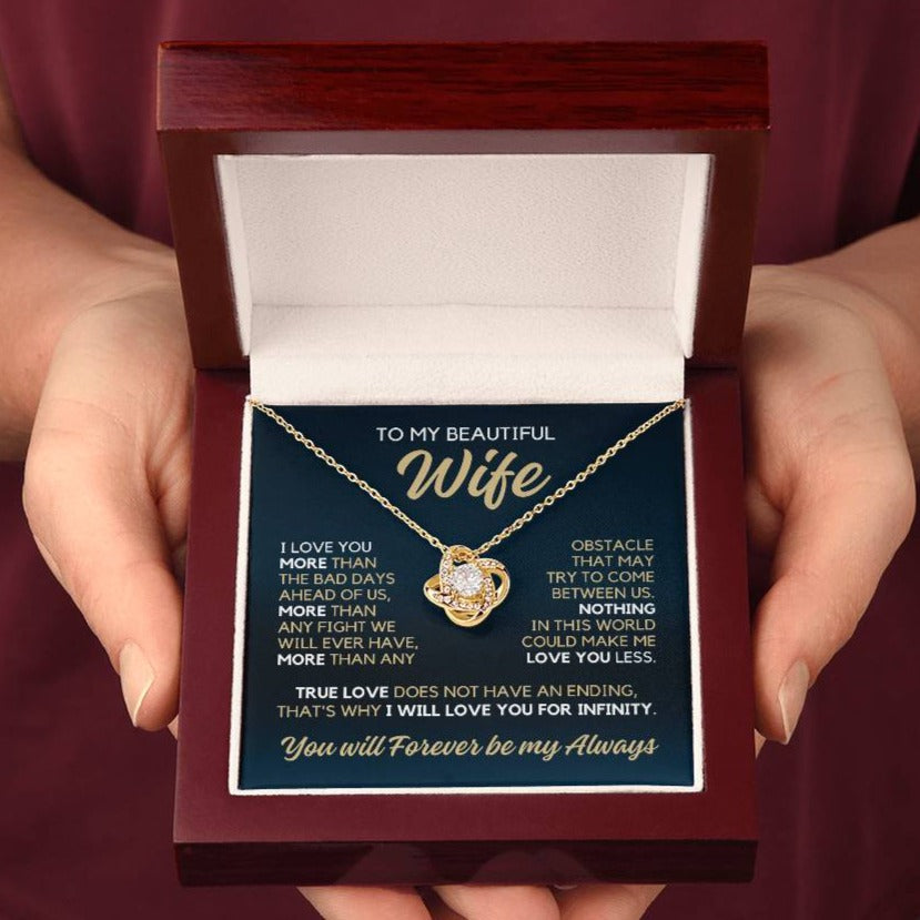 To My Wife - I Love You More - Necklace - Yellow Gold Finish with Luxury LED Box