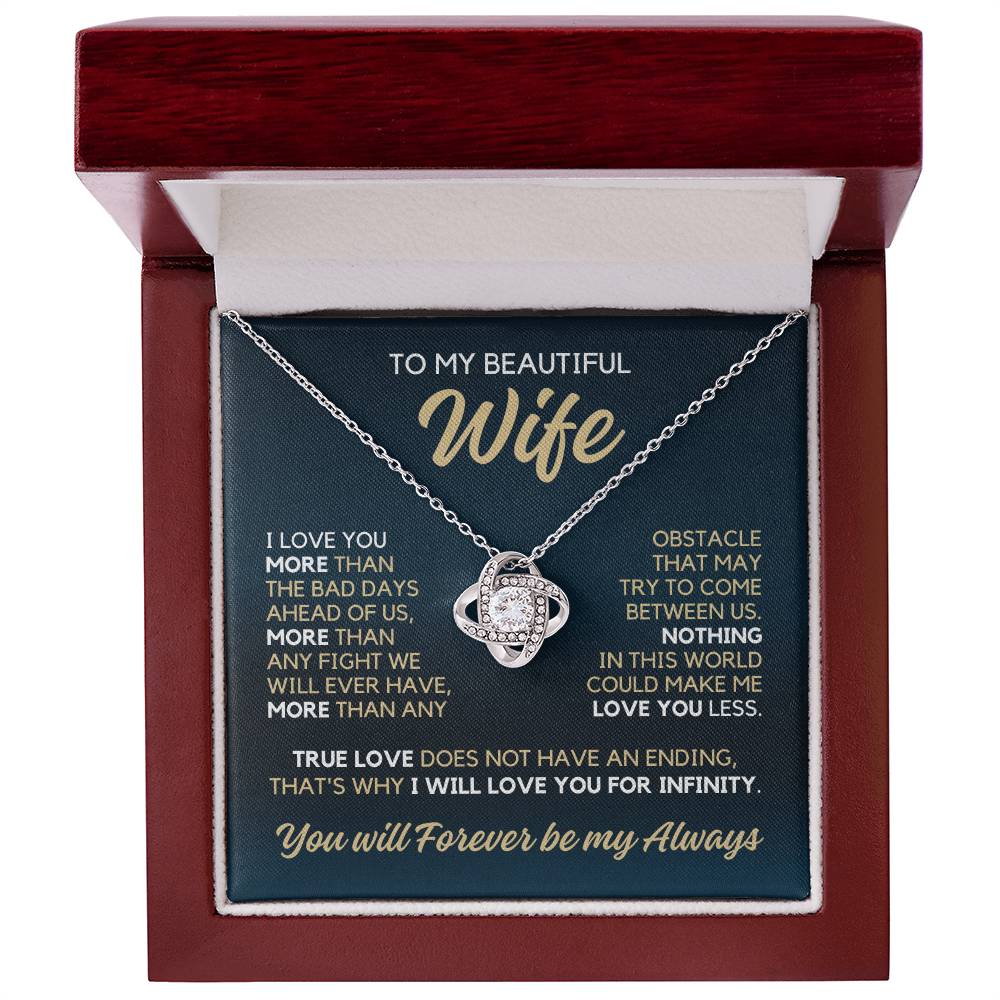 To My Wife - I Love You More - Necklace - White Gold Finish with Luxury LED Box