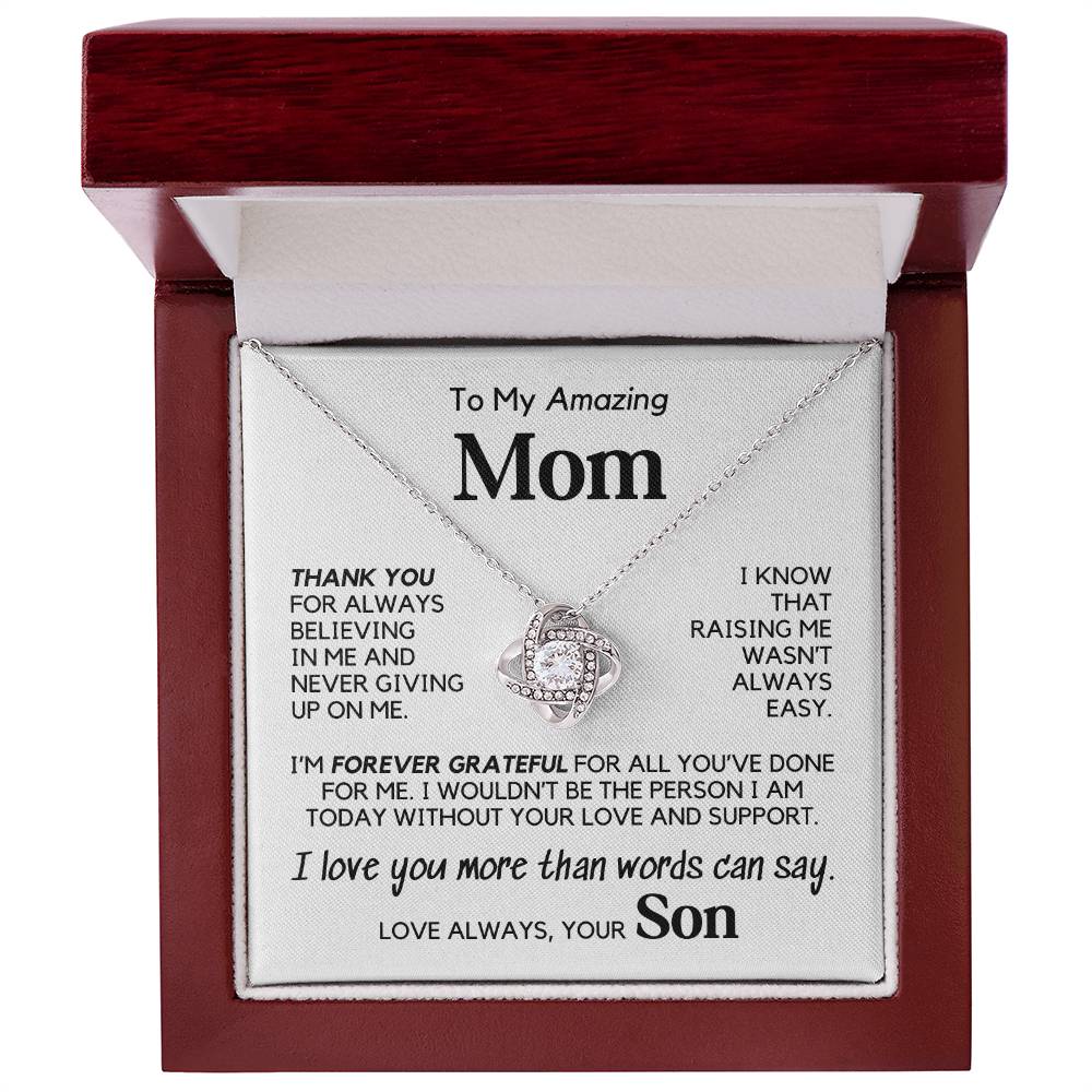 To Mom From Son - Forever Love - White Gold Finish Necklace with Luxury LED box