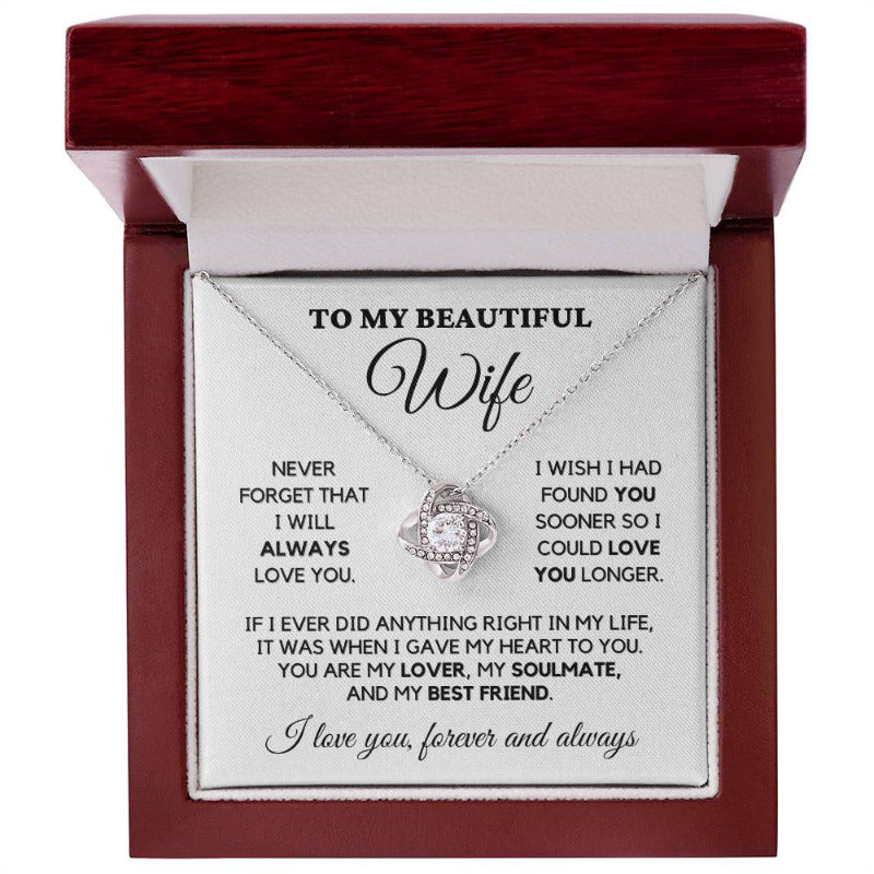 To My Wife - My Lover, My Friend - Necklace White Gold Finish with LED Luxury Box