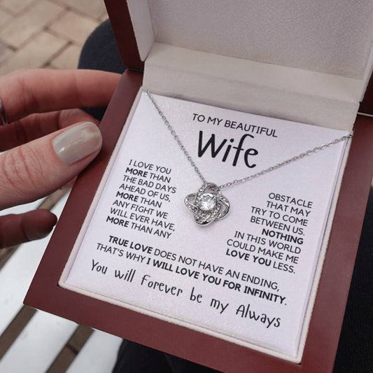 To My Wife - I Love You More - Necklace - White Gold Finish with Luxury LED Box