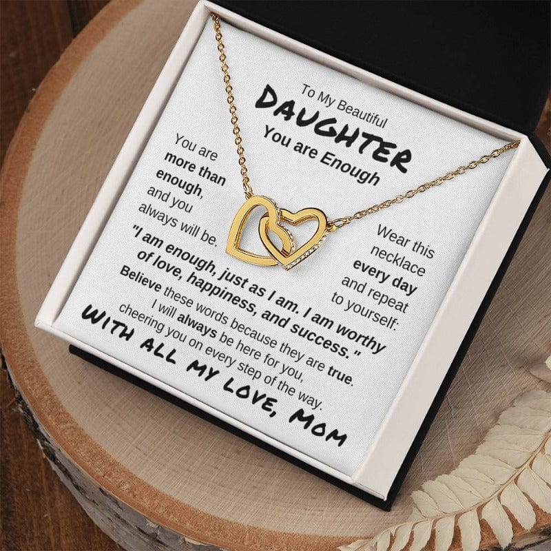 To My Daughter - You Are More Than Enough - Love Mom - Yellow Gold Finish Necklace - Two-tone Box