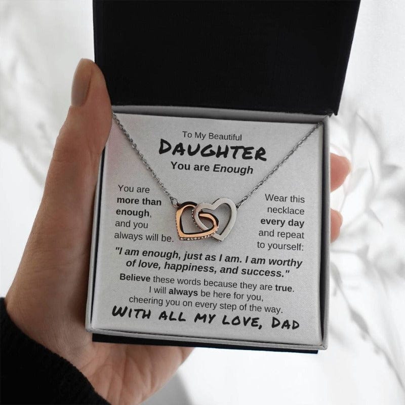 To My Daughter - You Are More Than Enough - Love Dad - Stainless Steel & Rose Gold Finish Necklace - Two-tone Box