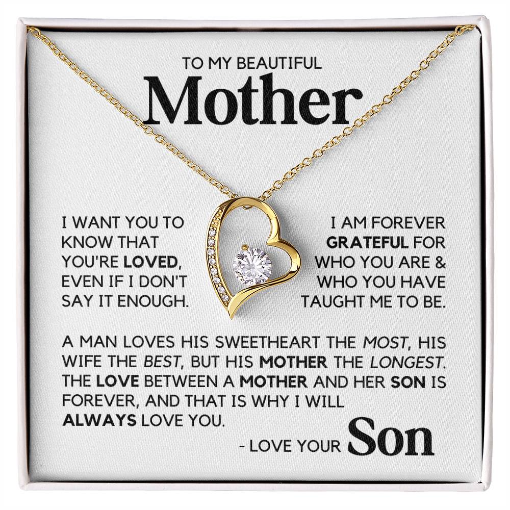 To My Mother - Forever Love - Heart Necklace - Yellow Gold Finish - Two-tone Box
