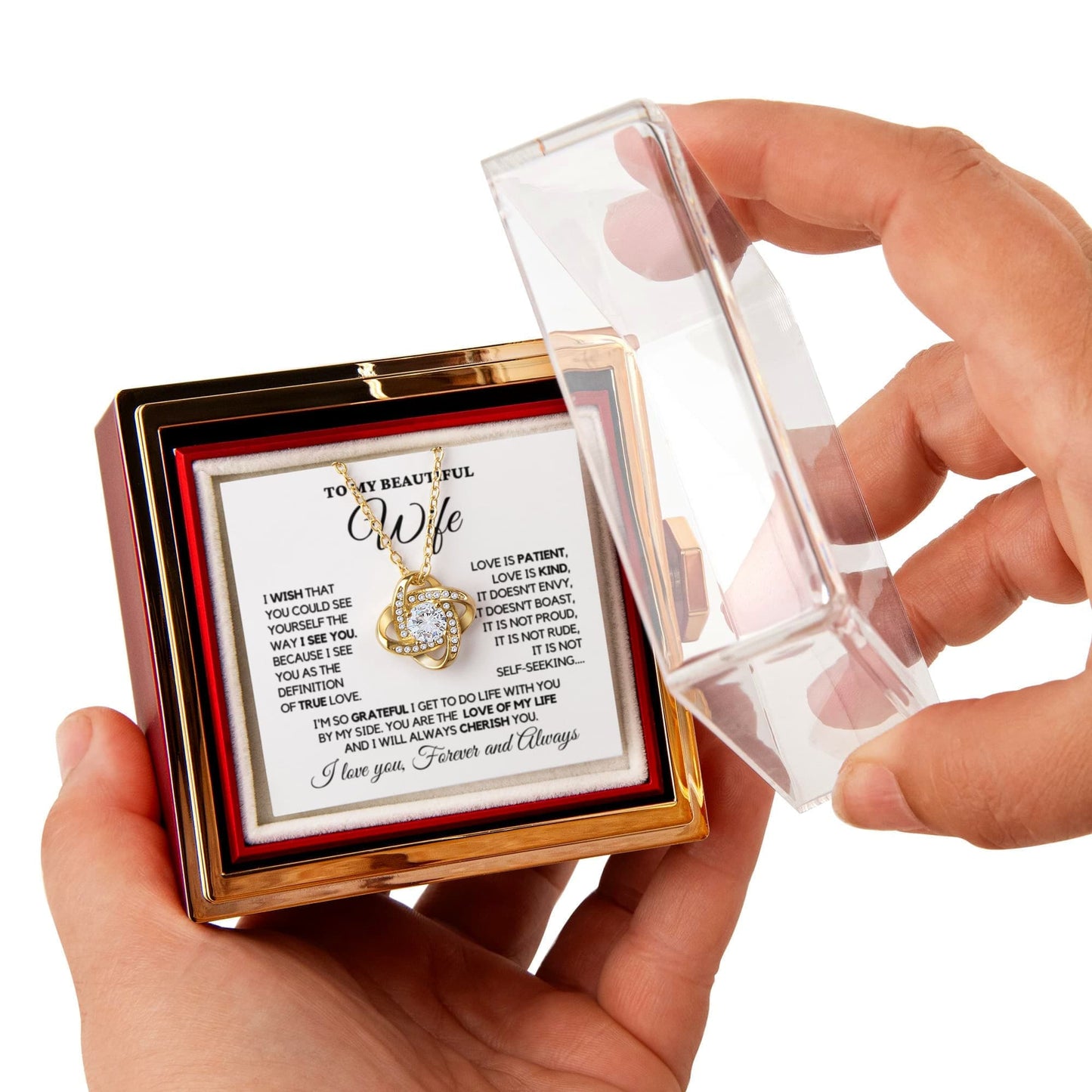 To My Wife - My True Love - Necklace with Rotating Rose Gift Box