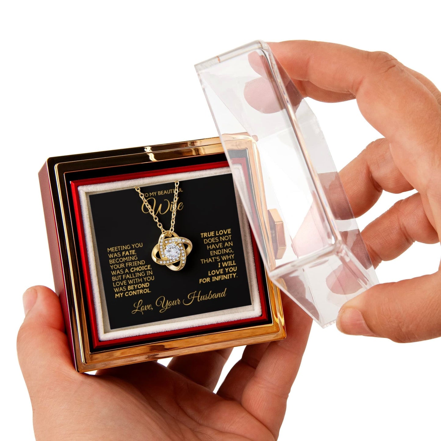 To My Wife - Infinite Love - Necklace with Rotating Rose Gift Box
