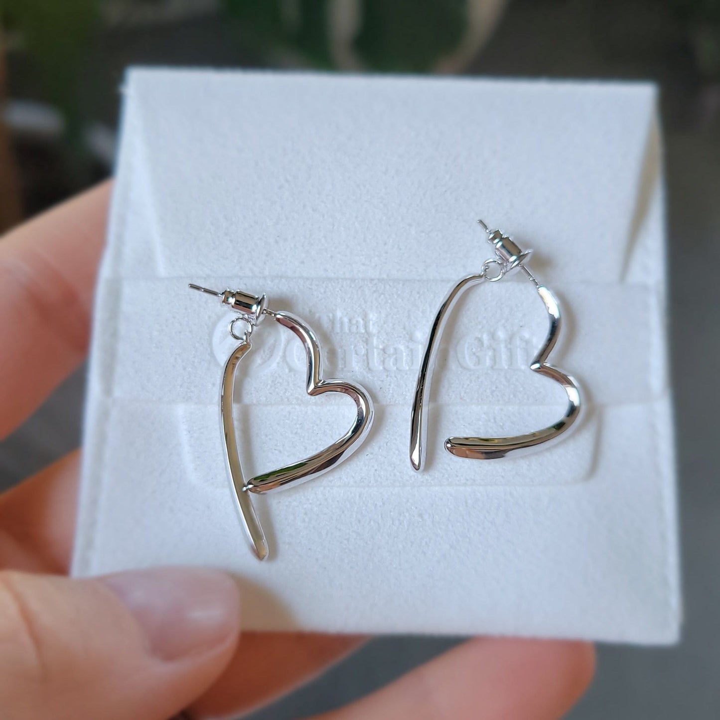 heart dangle pierced earrings, rhodium finish