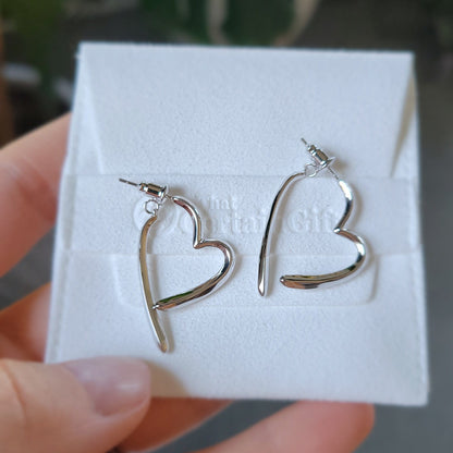 heart dangle pierced earrings, rhodium finish