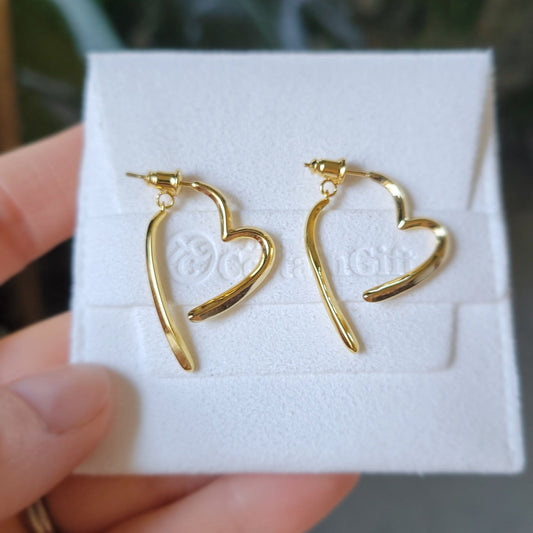 heart dangle pierced earrings, 18K gold finish
