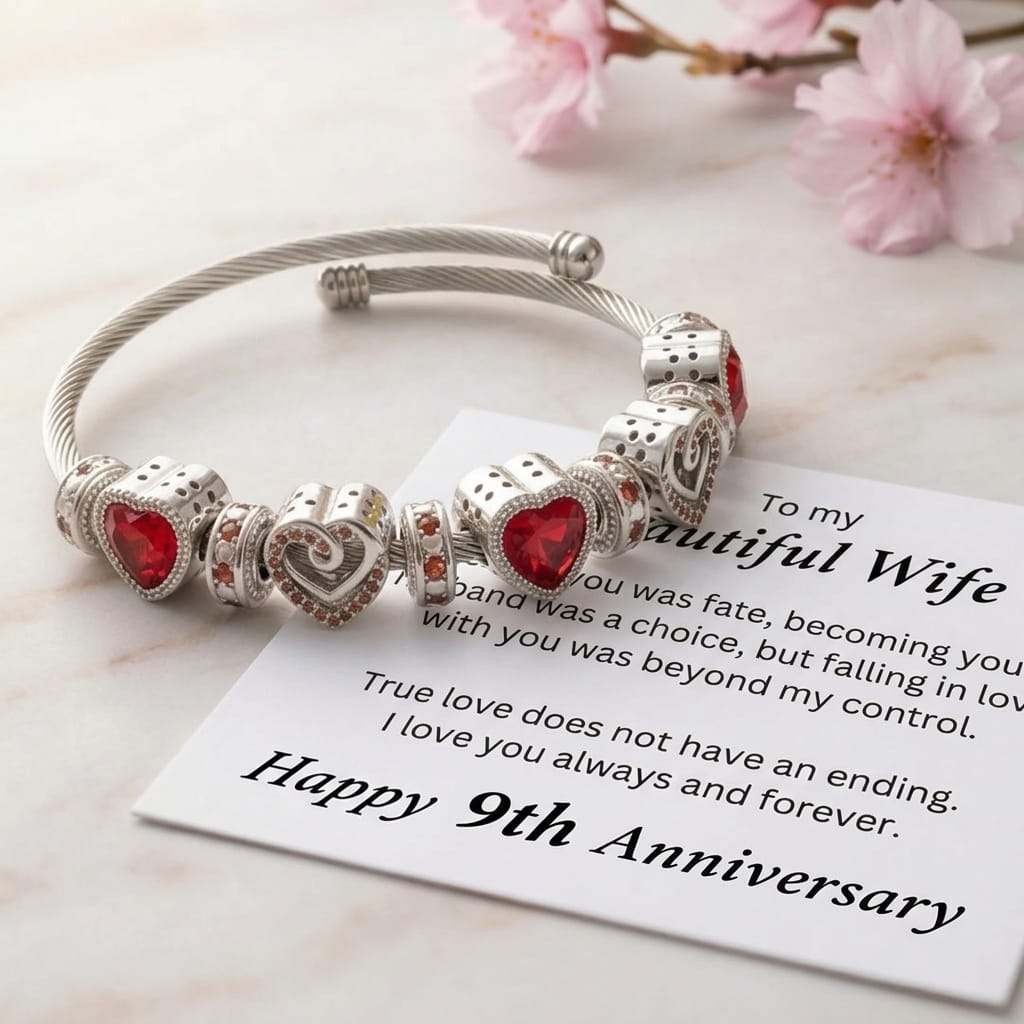 9th Anniversary Bracelet Gift for Wife