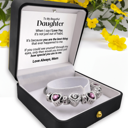 To My Cherished Daughter - Love Mom - Birthstone Bracelet - February
