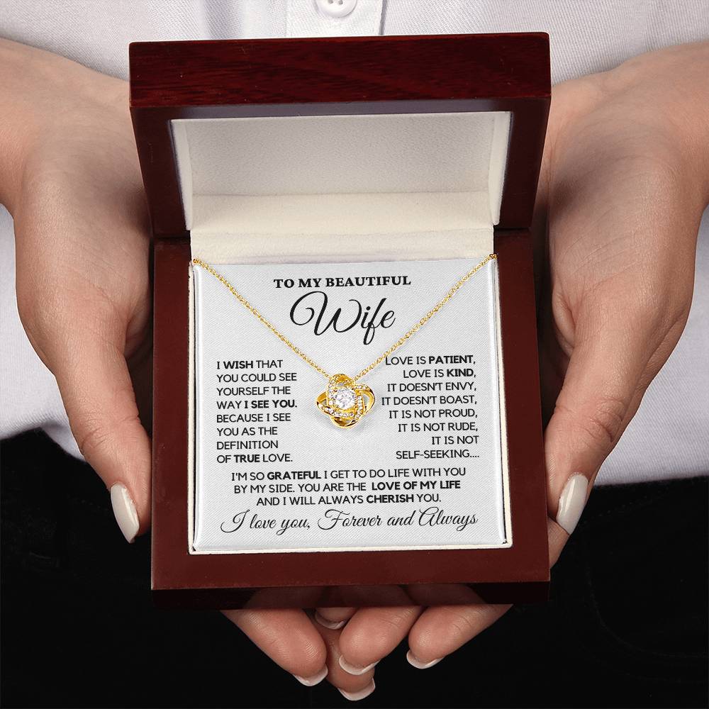 To My Wife - My True Love - Necklace - Yellow gold finish in Luxury LED box