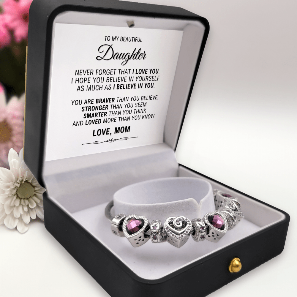 To My Beautiful Daughter - Love Mom - Birthstone Bracelet - February