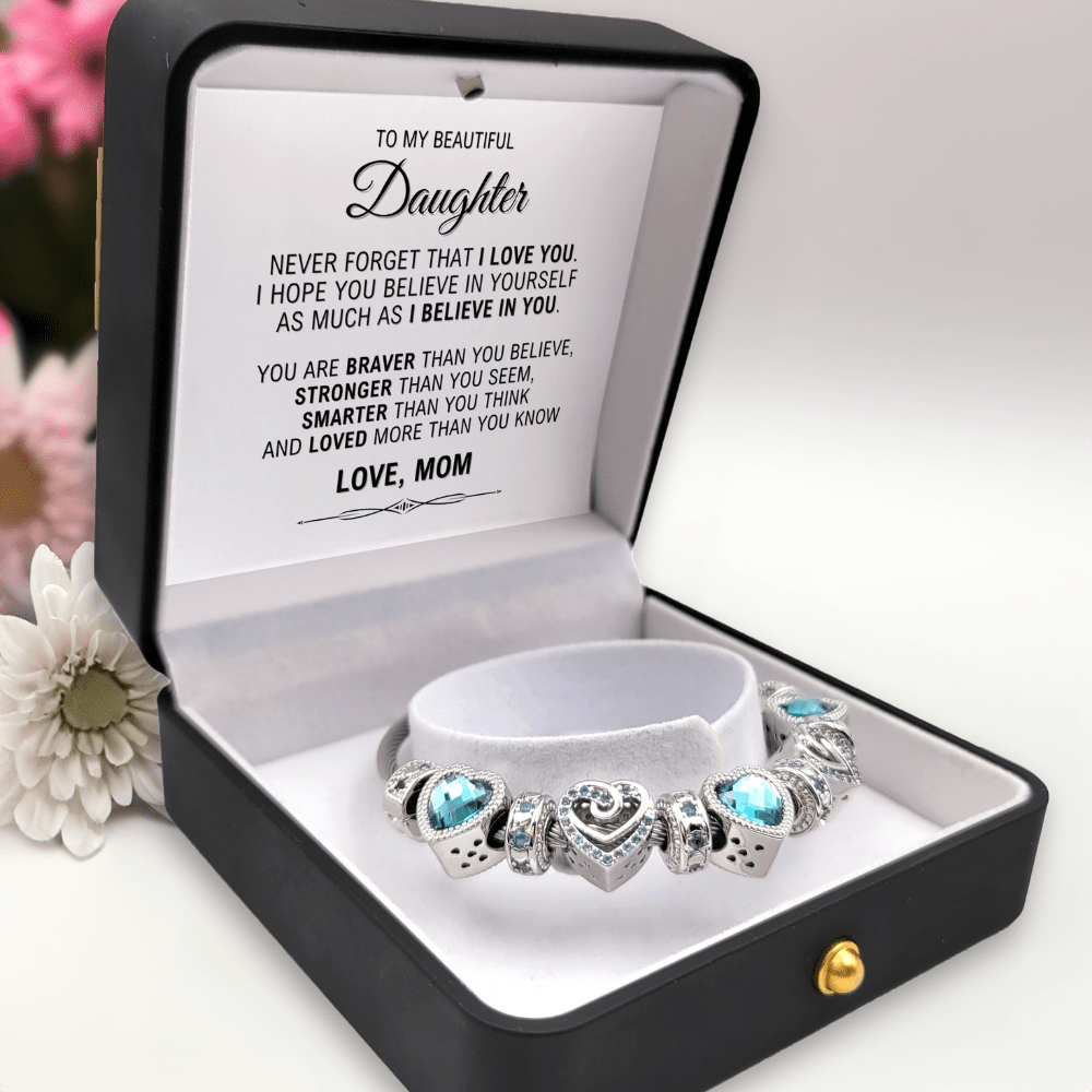 To My Beautiful Daughter - Love Mom - Birthstone Bracelet - March