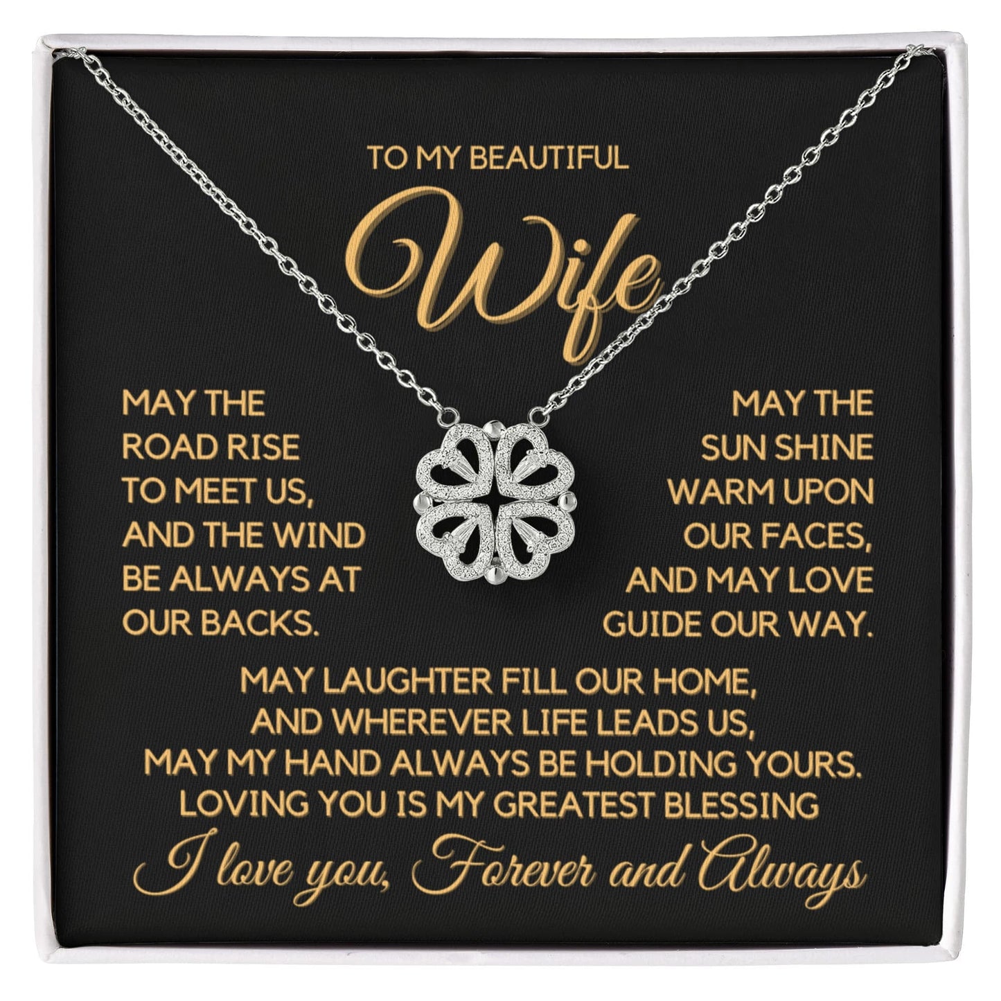 To My Wife - An Irish Love Blessing - Magnetic Hearts Necklace