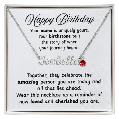 Happy Birthday Necklace with Personalized Name and Birthstone
