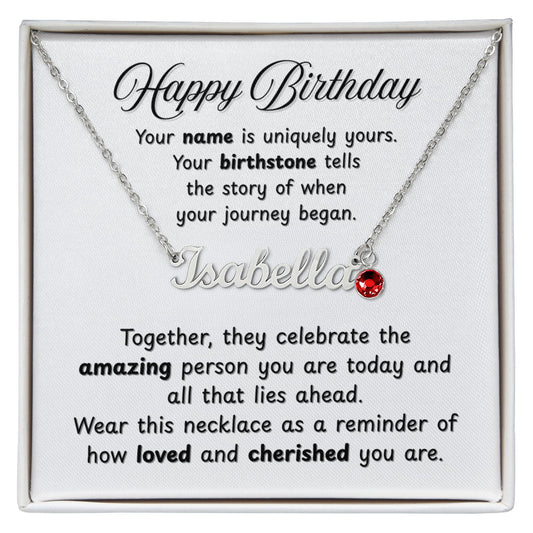 Happy Birthday Necklace with Personalized Name and Birthstone