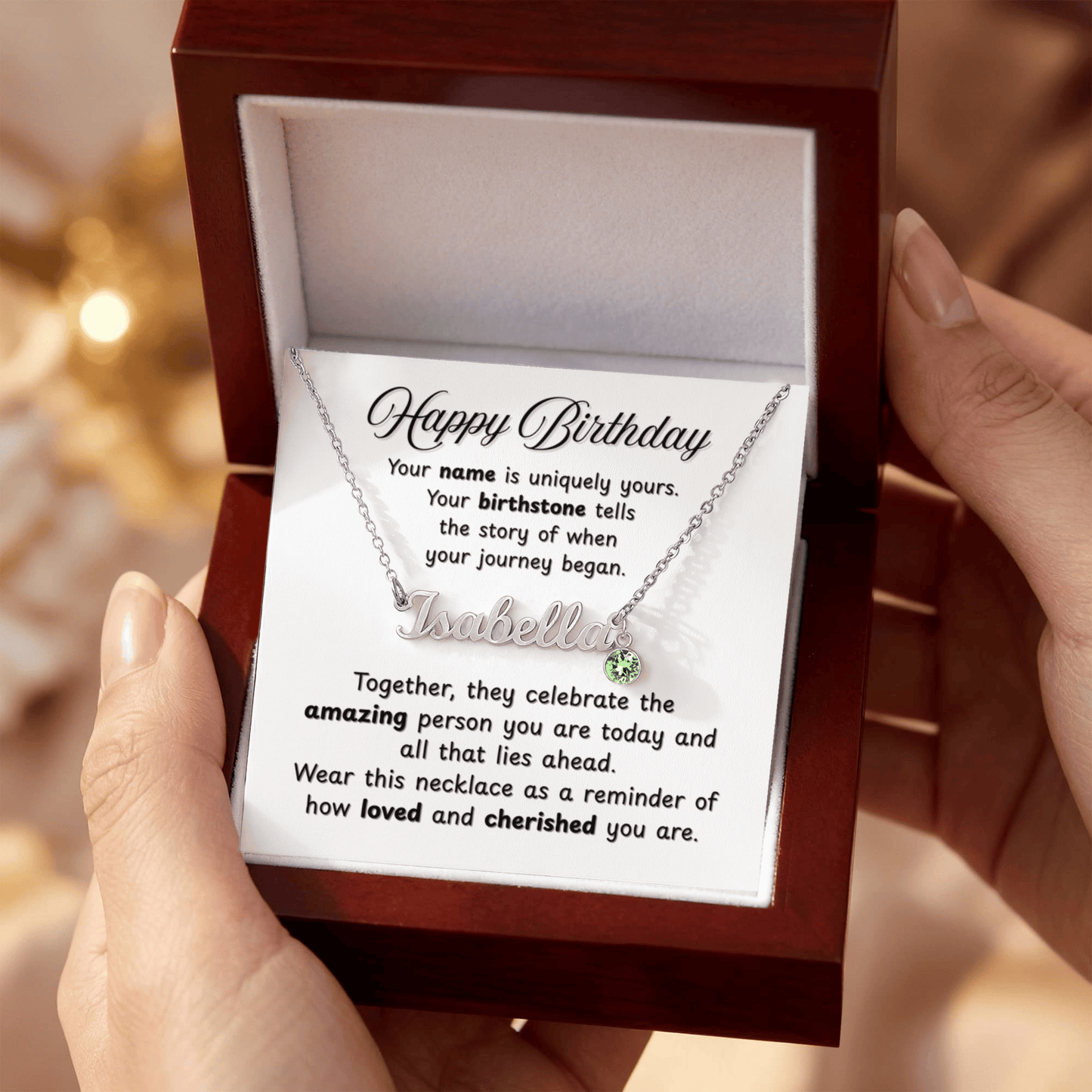 Happy Birthday Necklace with Personalized Name and Birthstone