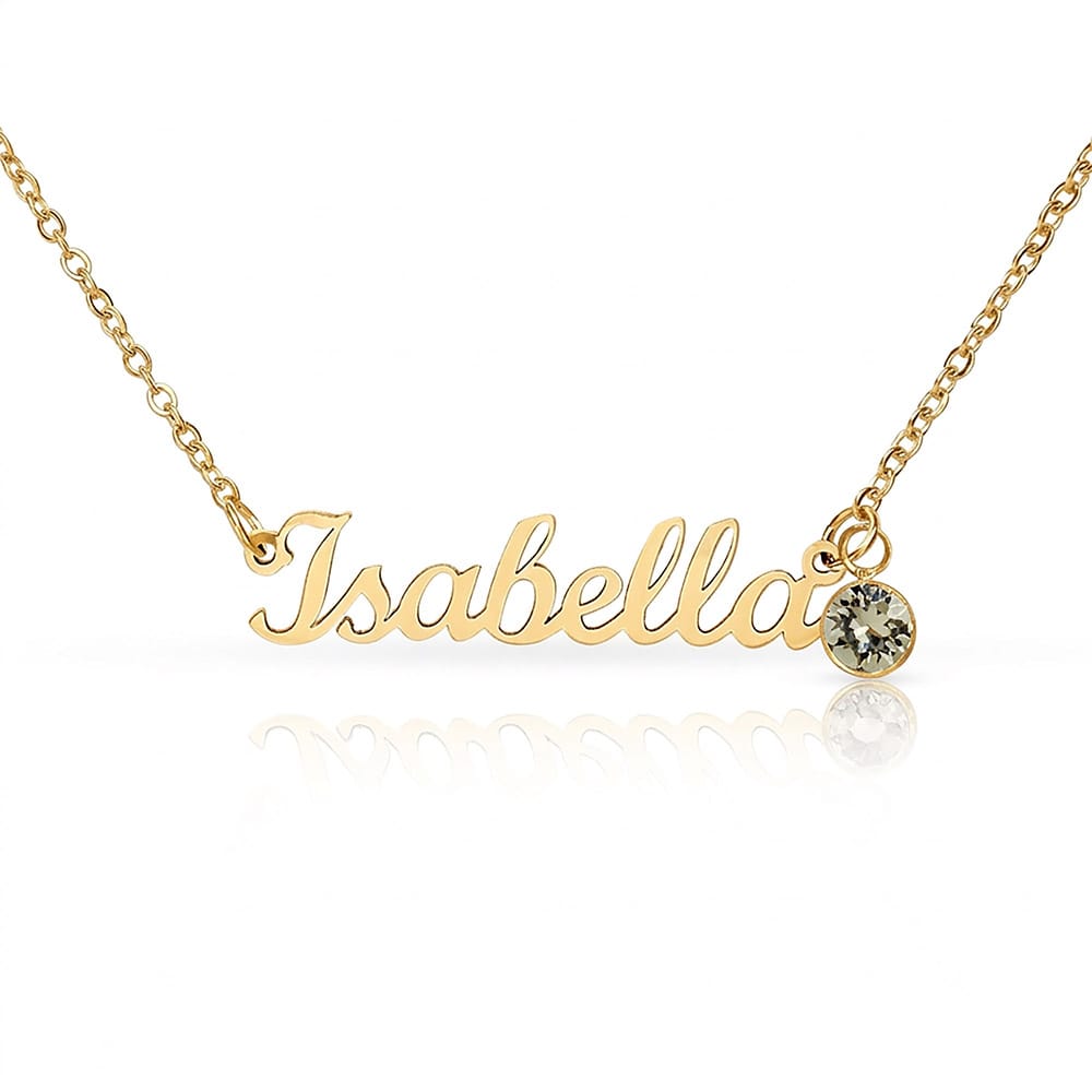 Happy Birthday Necklace with Personalized Name and Birthstone