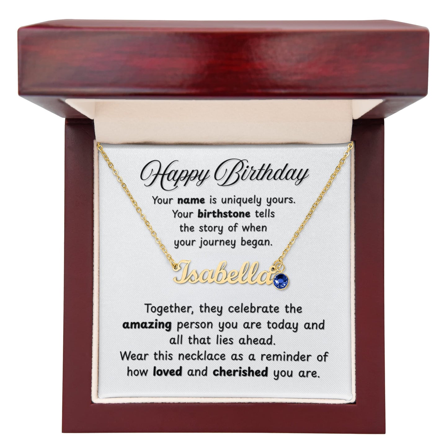 Happy Birthday Necklace with Personalized Name and Birthstone