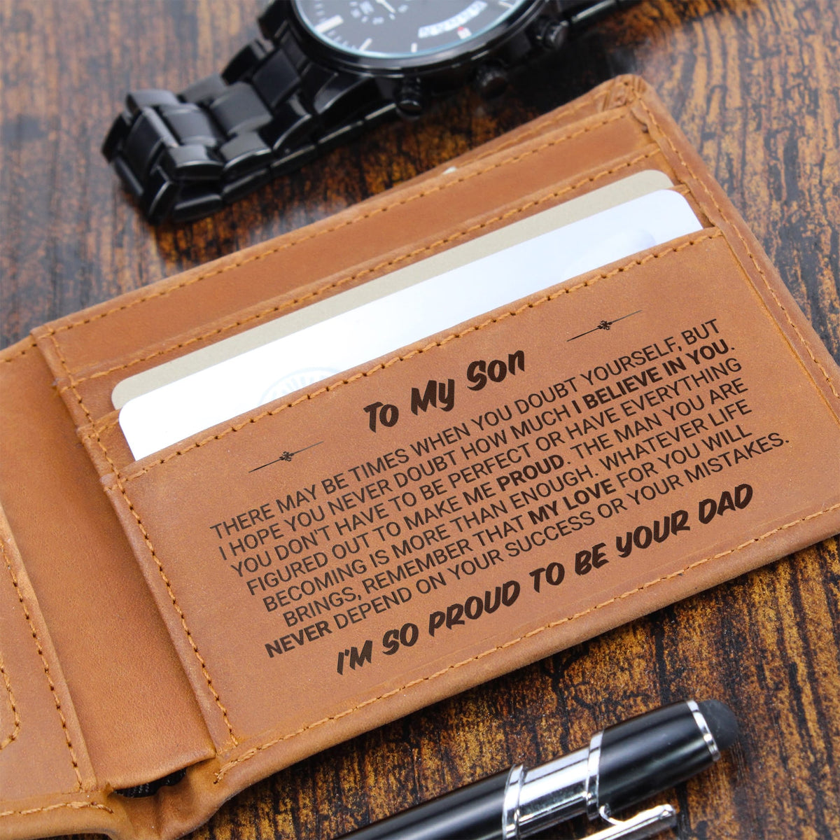 To My Son - I Am Proud To Be Your Dad - Leather Wallet
