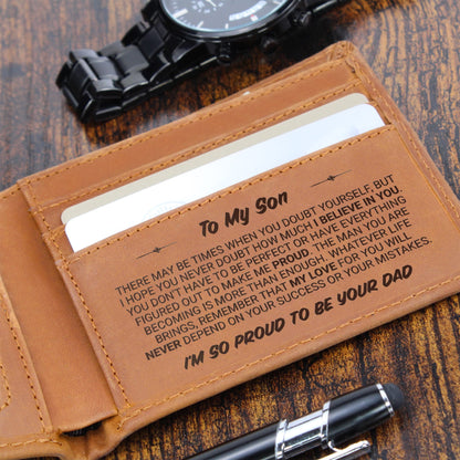 To My Son - I Am Proud To Be Your Dad - Leather Wallet