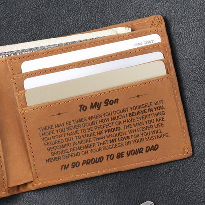 To My Son - I Am Proud To Be Your Dad - Leather Wallet