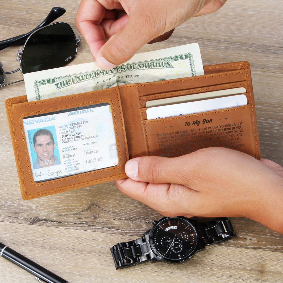 To My Son - I Am Proud To Be Your Dad - Leather Wallet