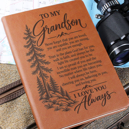 To My Grandson - Trust God's Plans For You - Engraved Leather Journal