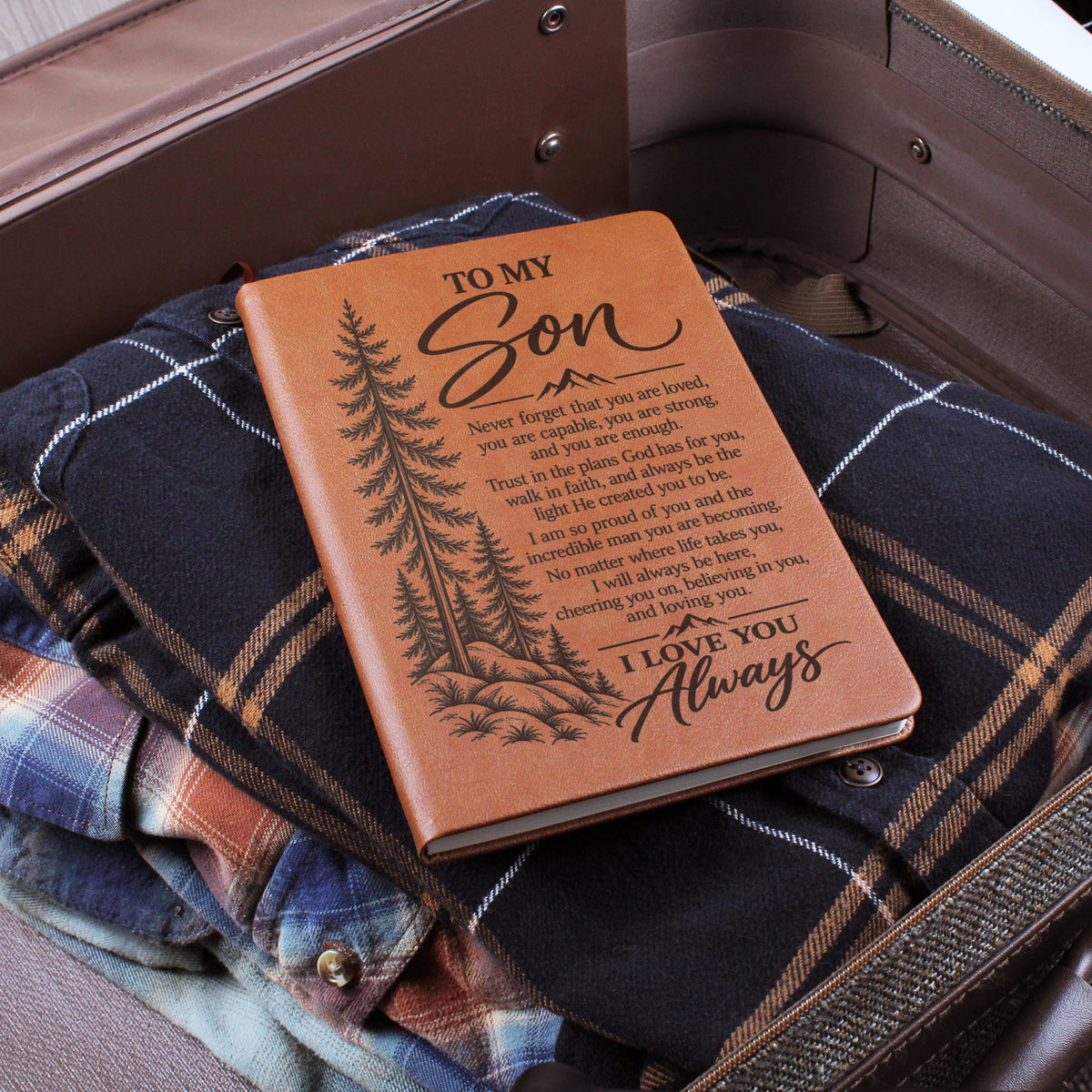 To My Son - Trust God's Plans For You - Engraved Leather Journal