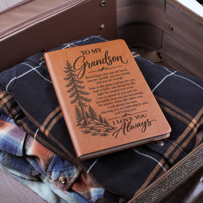 To My Grandson - Trust God's Plans For You - Engraved Leather Journal
