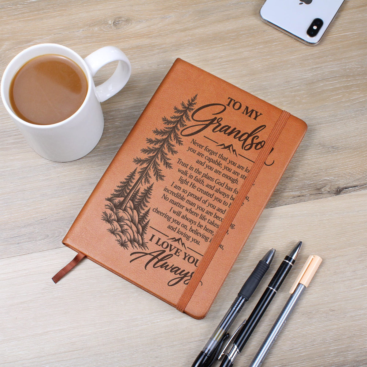 To My Grandson - Trust God's Plans For You - Engraved Leather Journal