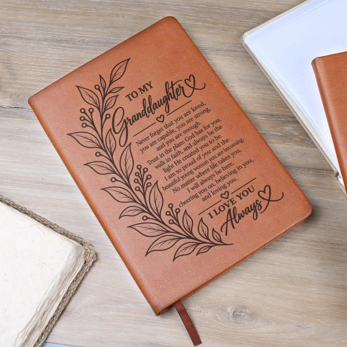 To My Granddaughter - Trust God's Plans For You - Engraved Leather Journal