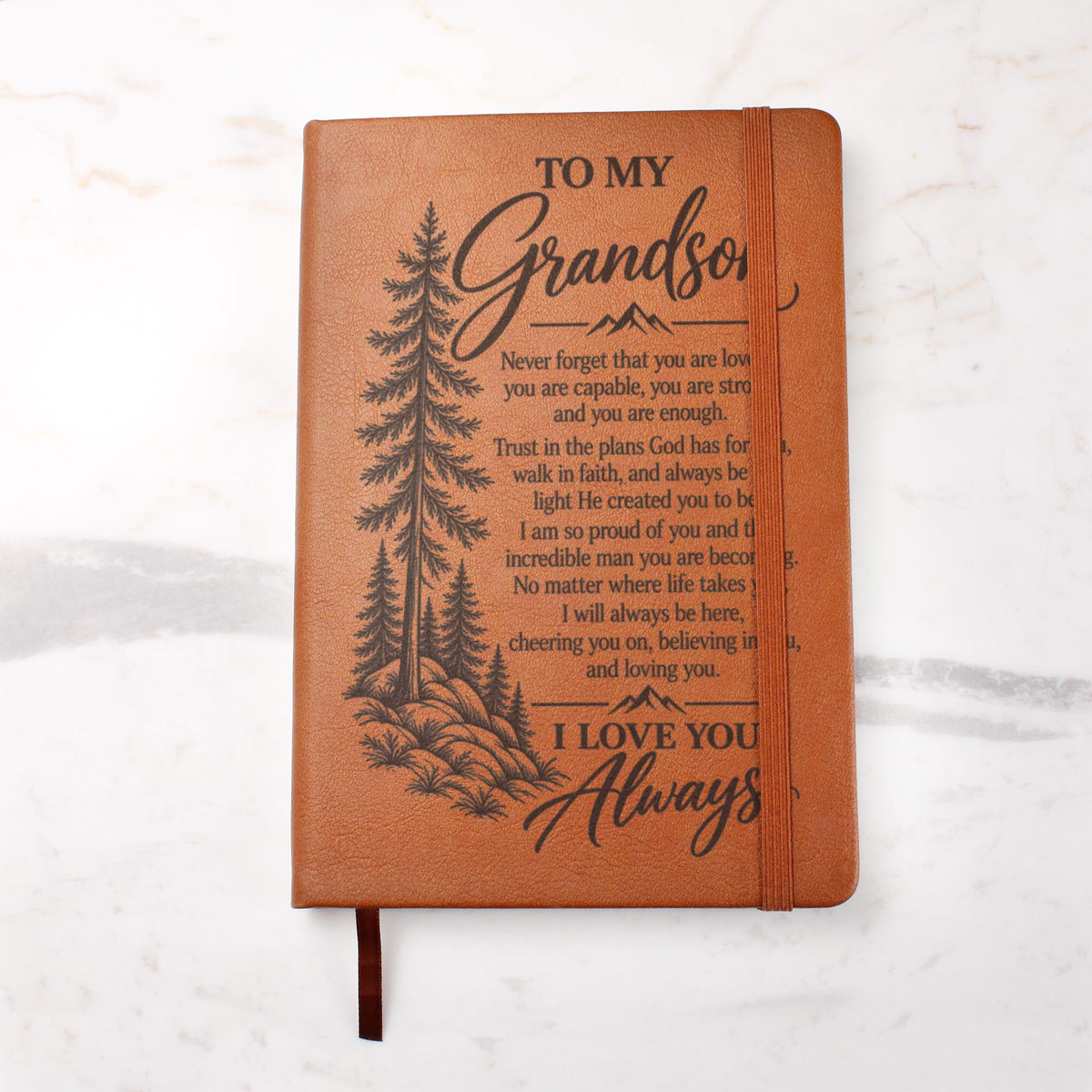 To My Grandson - Trust God's Plans For You - Engraved Leather Journal
