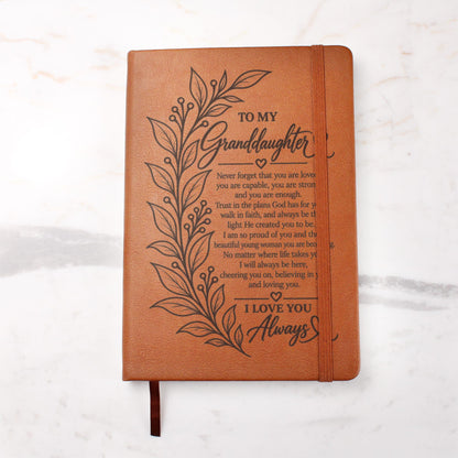 To My Granddaughter - Trust God's Plans For You - Engraved Leather Journal