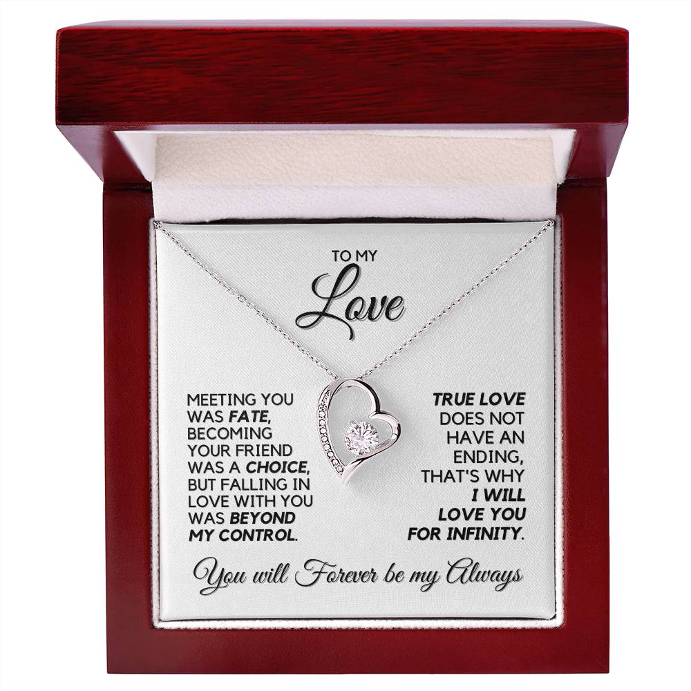 To My Love - True Love Has No Ending - White Gold Finish - Necklace in luxury LED box