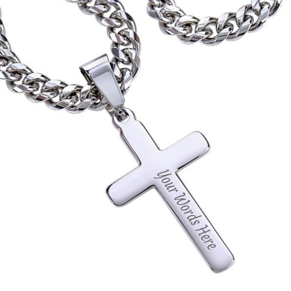 Amazing Grandson - Stronger Braver Smarter - Cuban Chain Cross Necklace - With Engraving