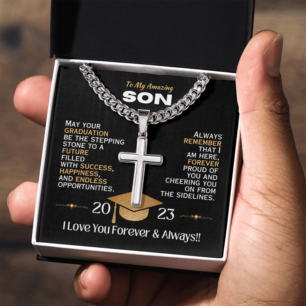 My Amazing Son - Personalized Graduation Cross Necklace