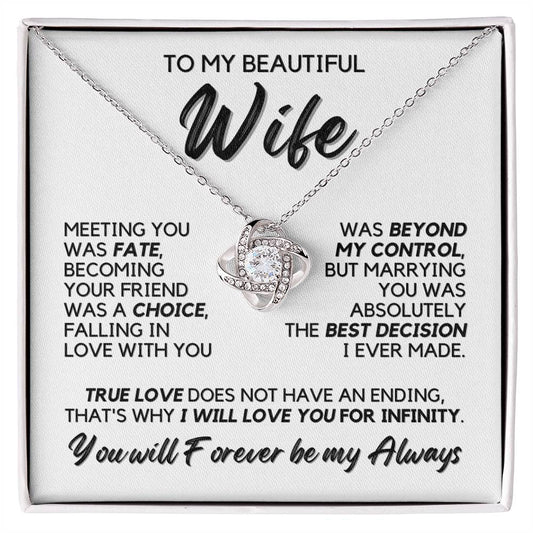 To My Wife - Infinite Love - Necklace - White Gold Finish with Two-tone Box