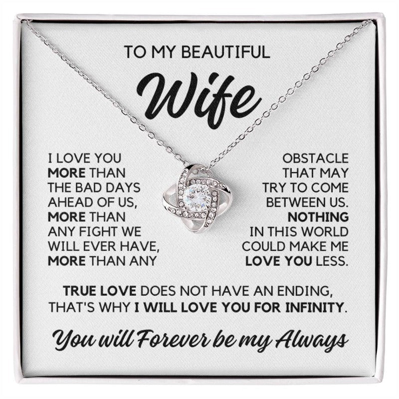 To My Wife - I Love You More - Necklace - White Gold Finish with Two-tone Box