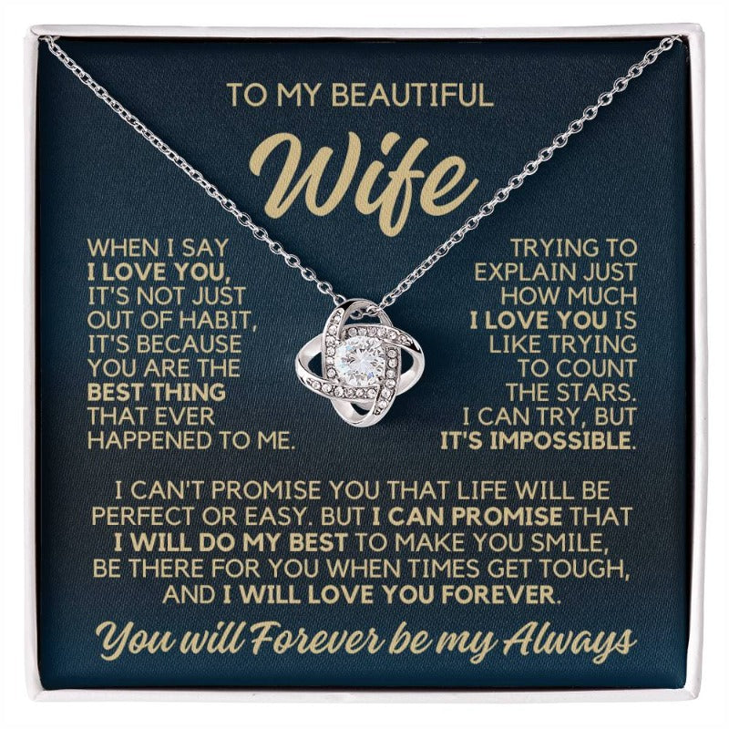 To My Wife - I Will Love You Forever - Necklace - White Gold Finish with Two-tone Box