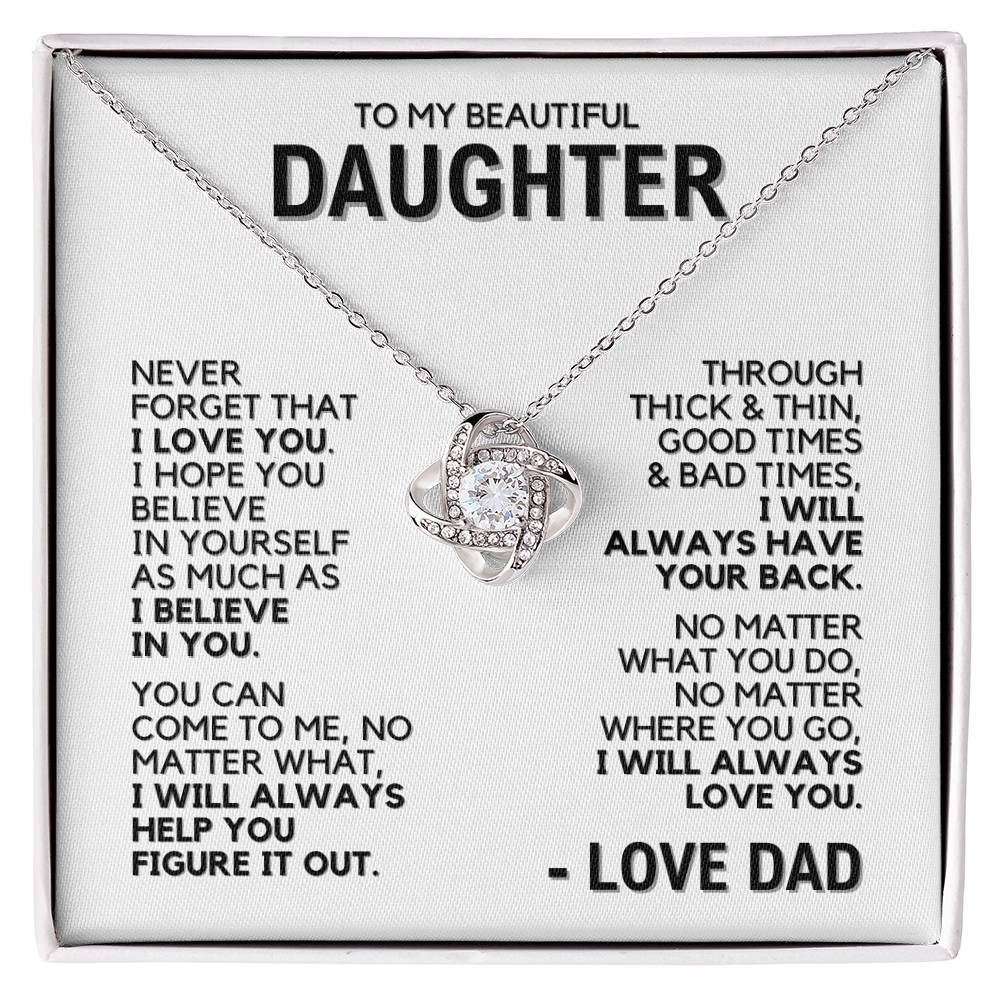 To My Beautiful Daughter - Message from Dad - White Gold Finish Necklace with two-tone box