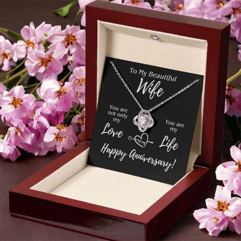 My Beautiful Wife - Anniversary Necklace - White Gold Plated - Mahogany-style box