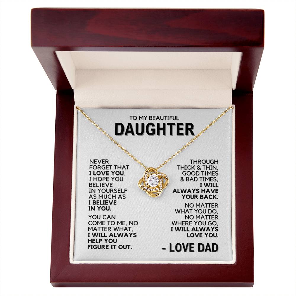 To My Beautiful Daughter - Message from Dad - Yellow Gold Finish Necklace with Luxury LED box