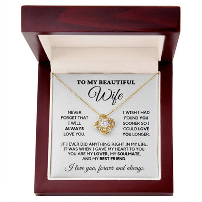 To My Wife - My Lover, My Friend - Necklace  Yellow Gold Finish with LED Luxury Box